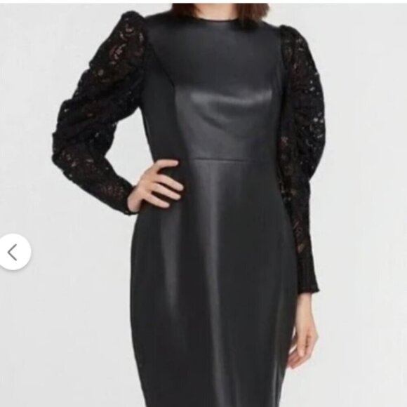 Express Faux Leather Dress with Lace Sleeves size XS NWT - Picture 1 of 6